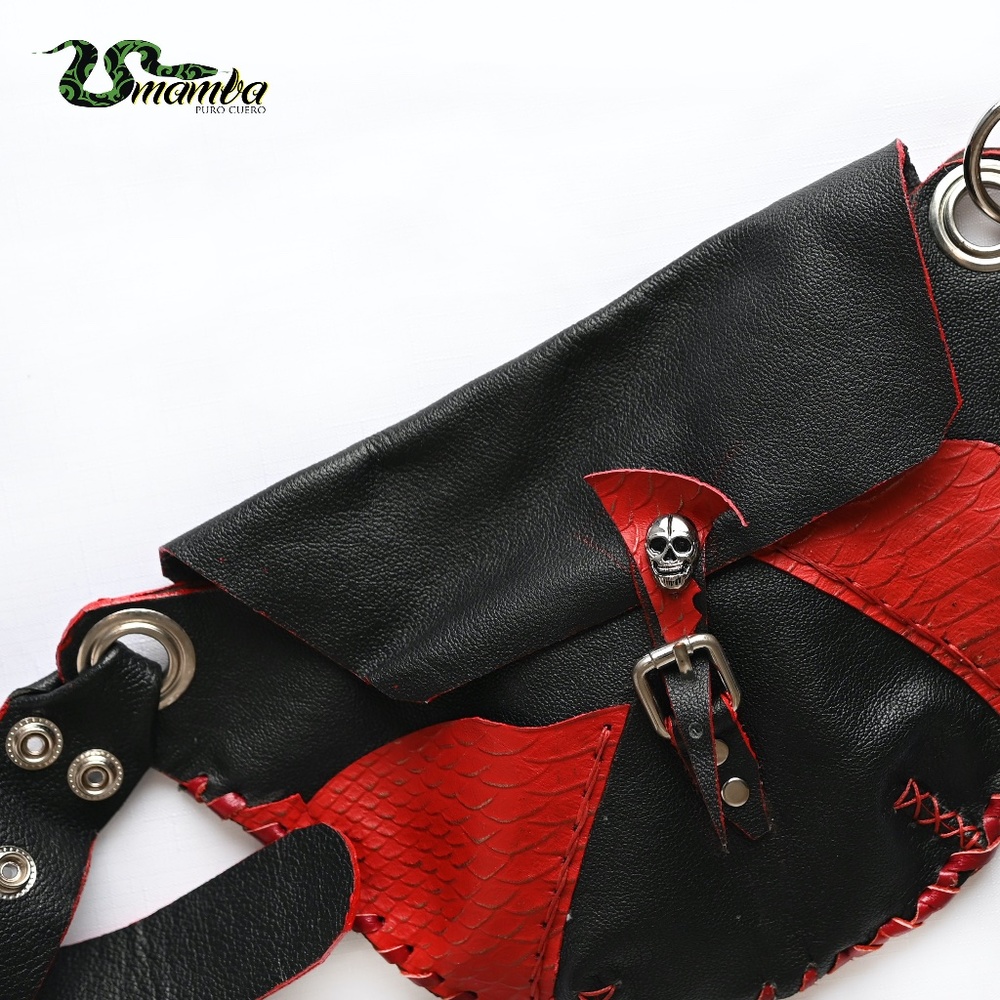 FANNY PACK LEATHER RED & BLACK